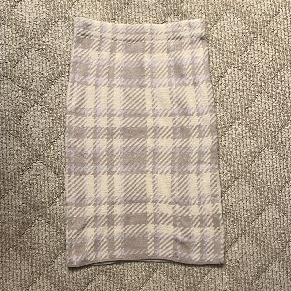 Ann Taylor NWT Plaid Cream and Tan Sweater Skirt, pencil, size small petite